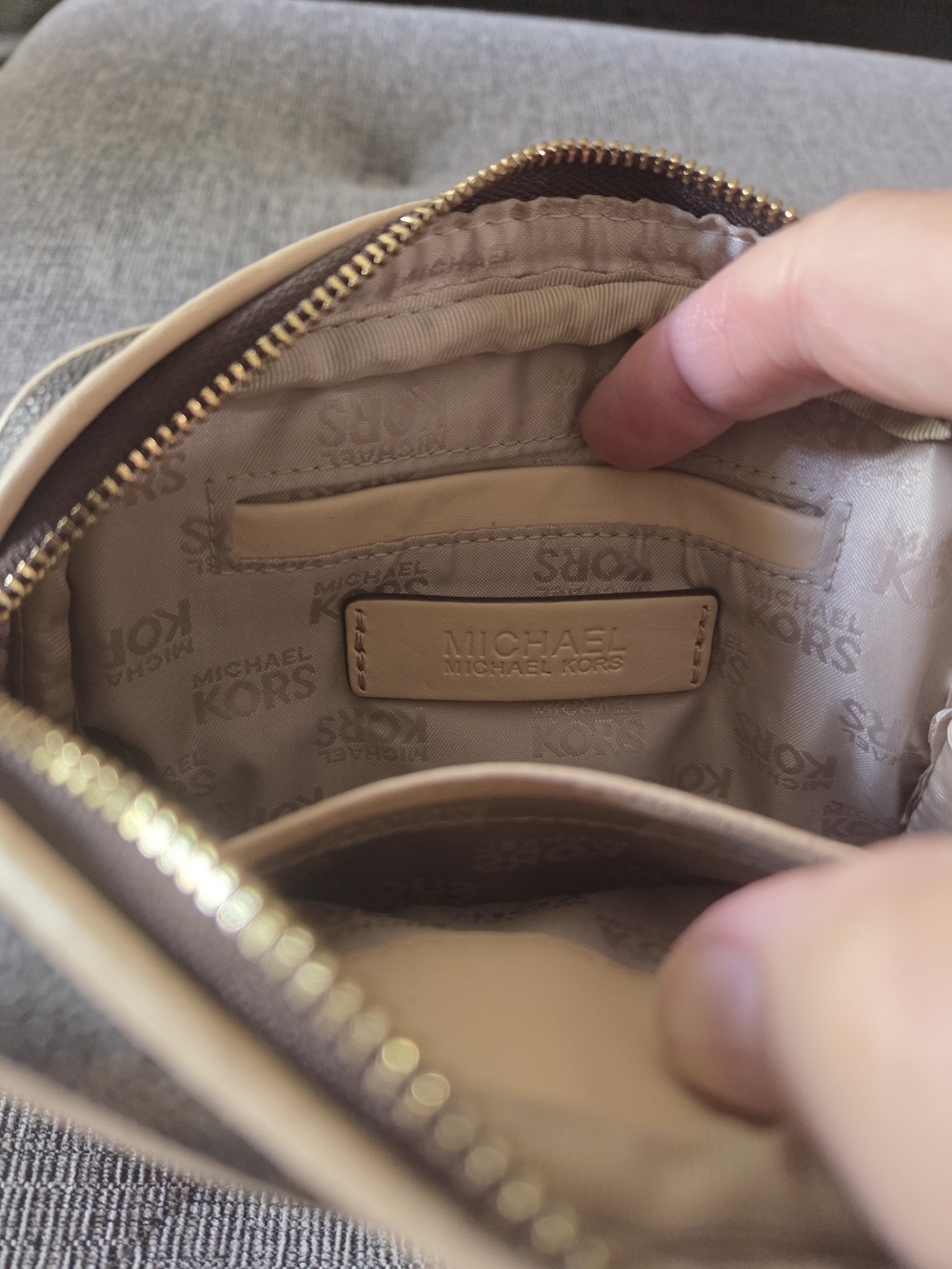 MICHAEL Michael Kors Dark Brown Monogram Camera Mini Crossbody Bag Gold Accents - Picture 7 of 11